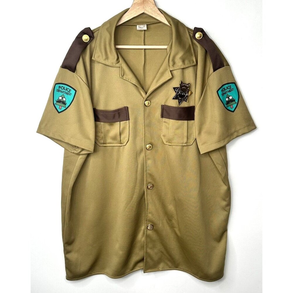 Spirit Halloween Mens Shirt Cosplay Police Sergeant Badge Costume Brown Size XL